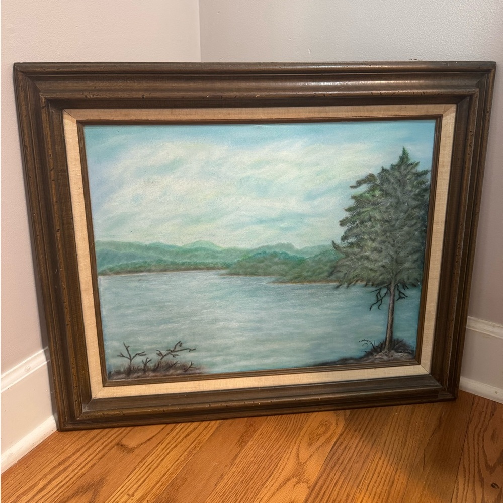 Vintage Original Painting Serene Landscape Painting Wood Frame 1979